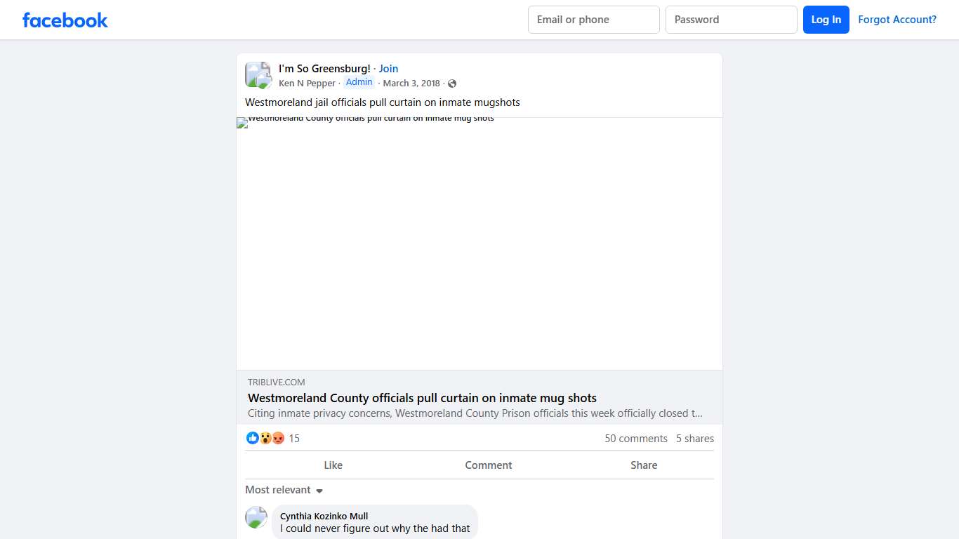 I'm So Greensburg! | Westmoreland jail officials pull curtain on inmate mugshots | Facebook